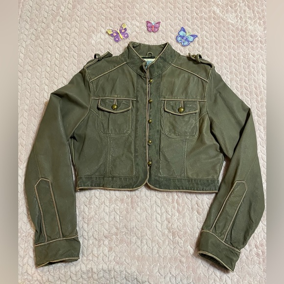Wilson Jackets & Blazers - Wilson’s Leather Olive Green Cropped Military Jacket Size Large